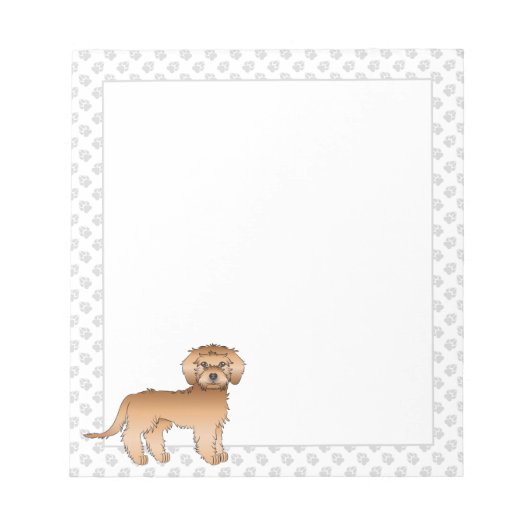 Apricot Mini Goldendoodle Cartoon Dog & Paws Notizblock (Vorderseite)