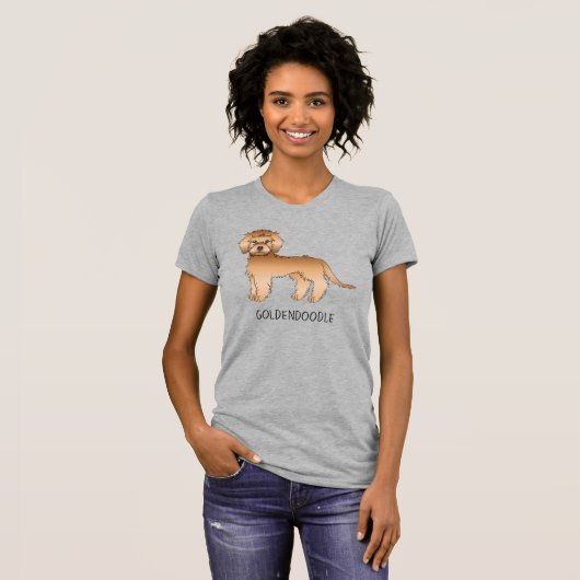 Apricot Mini Goldendoodle Cartoon Dog & Text T-Shirt (Vorne ganz)
