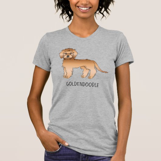 Apricot Mini Goldendoodle Cartoon Dog & Text T-Shirt (Vorderseite)