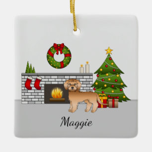 Apricot Mini Goldendoodle - Festive Christmas Room Keramikornament