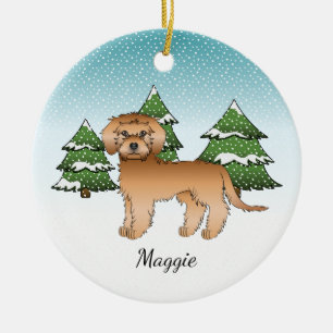 Apricot Mini Goldendoodle - Winterwald & Name Keramik Ornament
