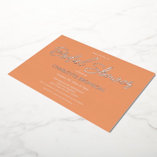 Apricot Minimalistisch Script Brautparty Rose Gold Folieneinladung (Gedreht)