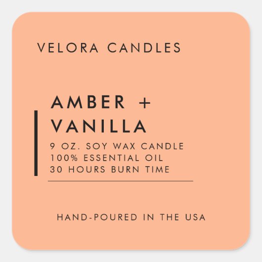 Apricot Modern Minimalistisch Candle Label Aufkleb Quadratischer Aufkleber (Vorderseite)