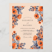 Apricot Navy Opulent Floral Wedding Einladung (Vorne/Hinten)