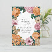 Apricot Nectar, Peony Pink & Warm Sand Wedding Einladung (Stehend Vorderseite)