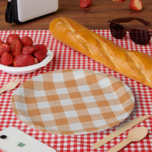 Apricot Orange Country Hütte Gingham Streifen Pappteller