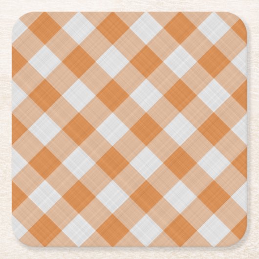 Apricot Orange Country Hütte Gingham Streifen Rechteckiger Pappuntersetzer (Vorderseite)