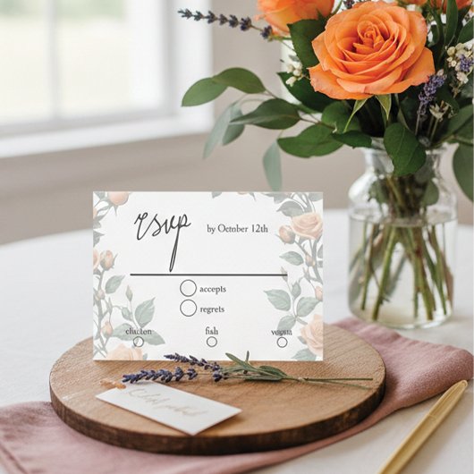 Apricot Orange Rose Wedding RSVP Karte