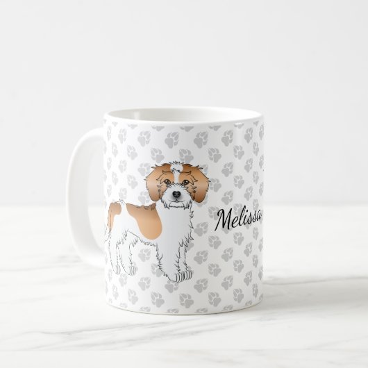 Apricot Parti-color Mini Goldendoodle Dog & Name Kaffeetasse (Vorderseite Links)