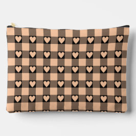 Apricot Peach Black Buffalo Heart Plaid Zubehörtasche