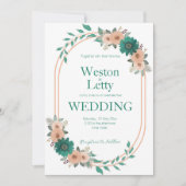 Apricot Peach Emerald Simple Wedding Einladung (Vorderseite)