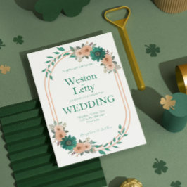 Apricot Peach Emerald Simple Wedding Einladung