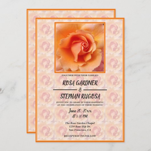Apricot Peach Rose Blume Blossom / Gerahmte Hochze Einladung (Vorne/Hinten)
