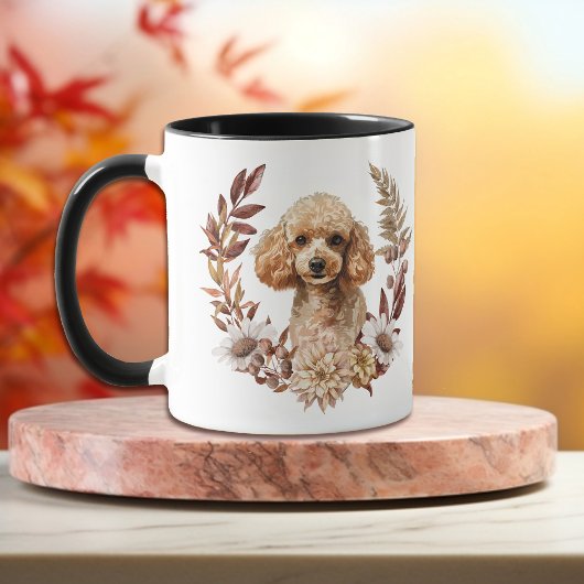 Apricot Poodle Dog Herbstkranz Tasse