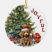 Apricot Poodle Dog in Weihnachtslicht Keramik Ornament (Vorne)