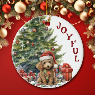 Apricot Poodle Dog in Weihnachtslicht Keramik Ornament