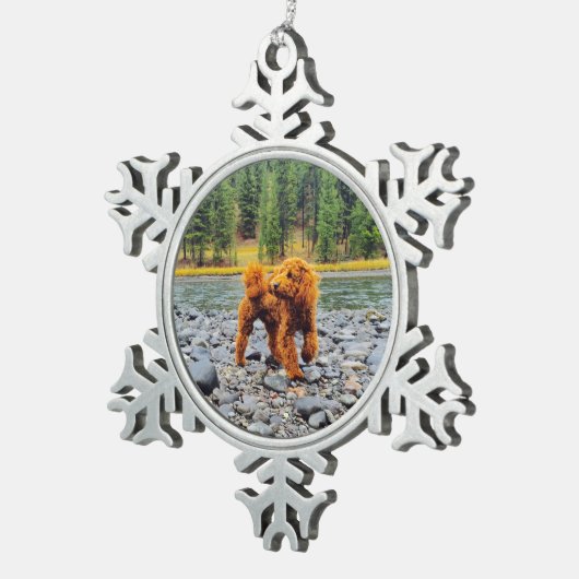 Apricot Poodle - individualisierbares Geschenk Schneeflocken Zinn-Ornament (Rechts)