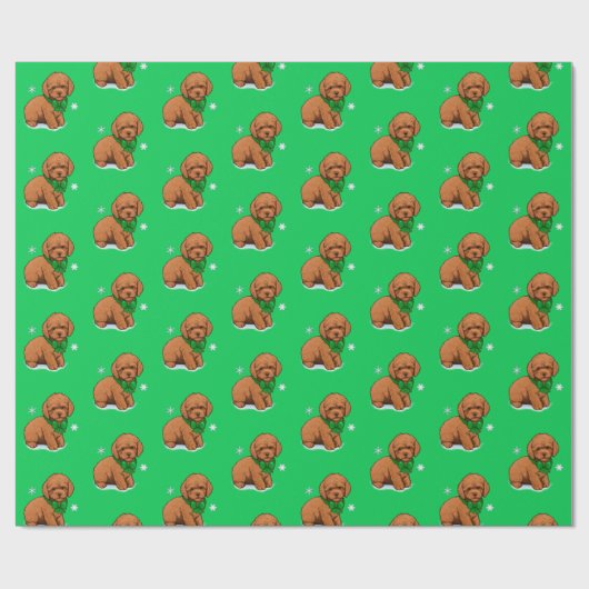 Apricot Poodle Welpe in einem Weihnachtsbock Geschenkpapier (Flach)