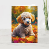 Apricot Poodle Welpe in Herbstlauben Leere Karte (Vorderseite)