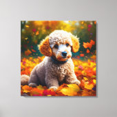 Apricot Poodle Welpe in Herbstlauben Leinwanddruck (Vorderseite)
