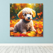 Apricot Poodle Welpe in Herbstlauben Leinwanddruck (Insitu (Holzboden))