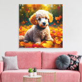 Apricot Poodle Welpe in Herbstlauben Leinwanddruck (Insitu (Wohnzimmer))