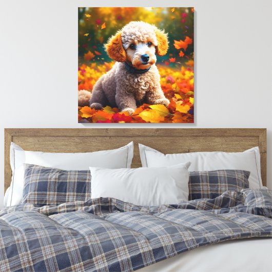 Apricot Poodle Welpe in Herbstlauben Leinwanddruck (Insitu (Schlafzimmer))