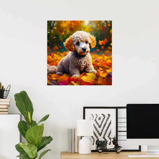 Apricot Poodle Welpe in Herbstlauben Poster (Heimbüro)