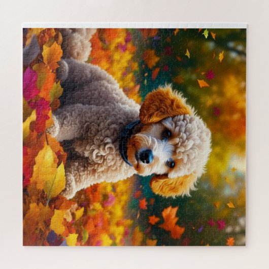 Apricot Poodle Welpe in Herbstlauben Puzzle (Horizontal)