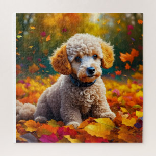 Apricot Poodle Welpe in Herbstlauben Puzzle