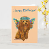 Apricot Red Poodle Fairy Karte (Gelbe Blume)