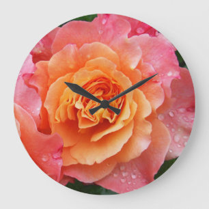 Apricot Rosa Rose Große Wanduhr