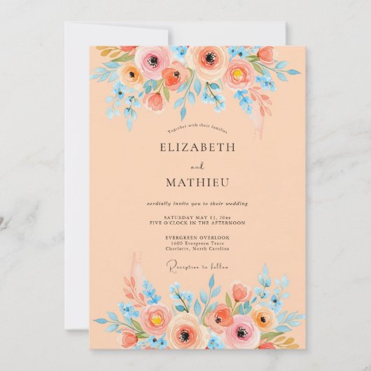 Apricot Serene Watercolor Wedding Einladung (Vorderseite)