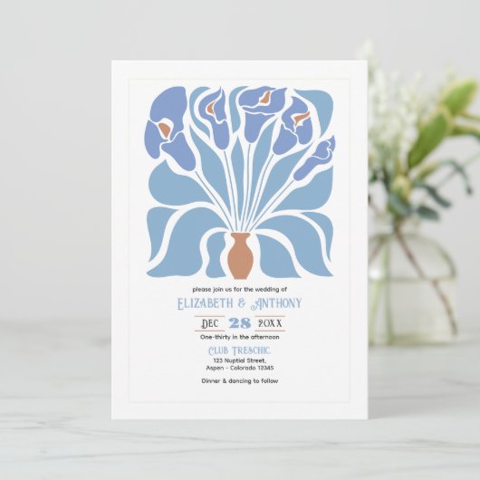 Apricot & Sky Blue Abstract Floral Boho Wedding Einladung (Stehend Vorderseite)
