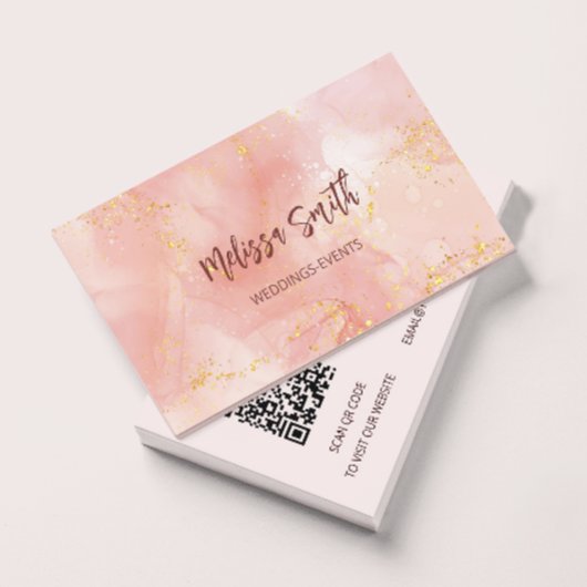 Apricot Tintenfarben Gold Agate Scan QR Code Visitenkarte