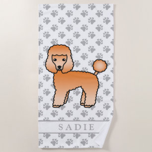 Apricot Toy Poodle Niedlicher Cartoon Dog & Name Strandtuch