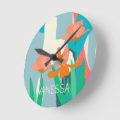 Apricot Tulips Künstlerische moderne Farbblöcke na Runde Wanduhr (Winkel)