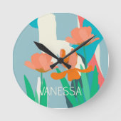 Apricot Tulips Künstlerische moderne Farbblöcke na Runde Wanduhr (Vorderseite)