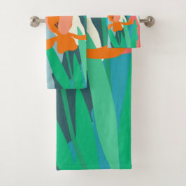 Apricot Tulips Kunstwerke Moderne Farbblöcke Badhandtuch Set