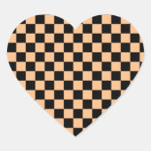 Apricot und Black Checkered Vintag Herz-Aufkleber (Vorderseite)