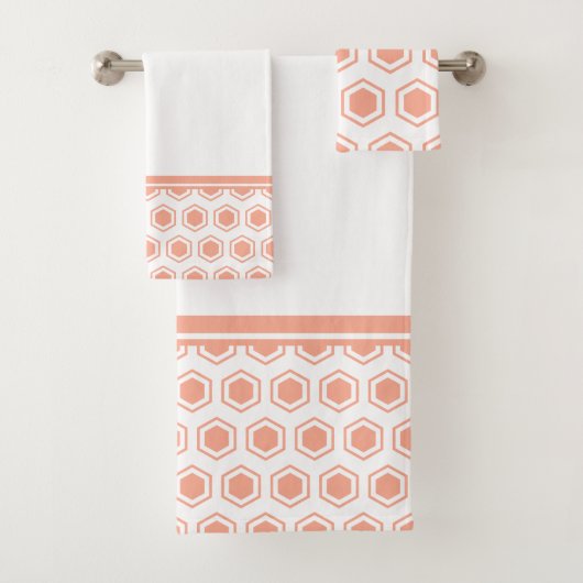 Apricot und White Hexagonal Muster Badhandtuch Set (Insitu)