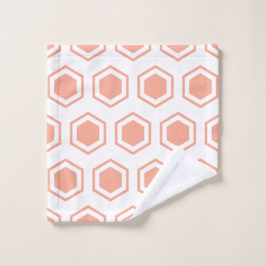 Apricot und White Hexagonal Muster Badhandtuch Set (Waschlappen)