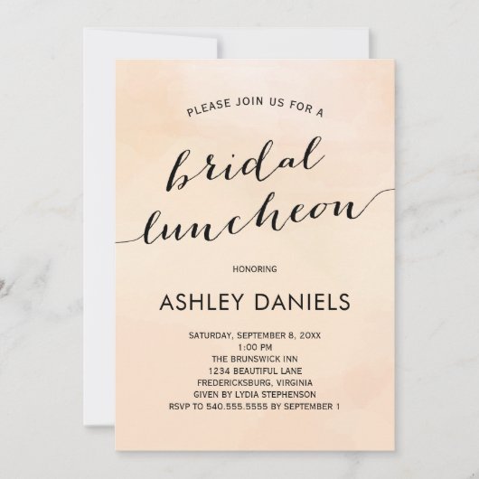 Apricot Watercolor Bridal Luncheon Einladung (Vorderseite)