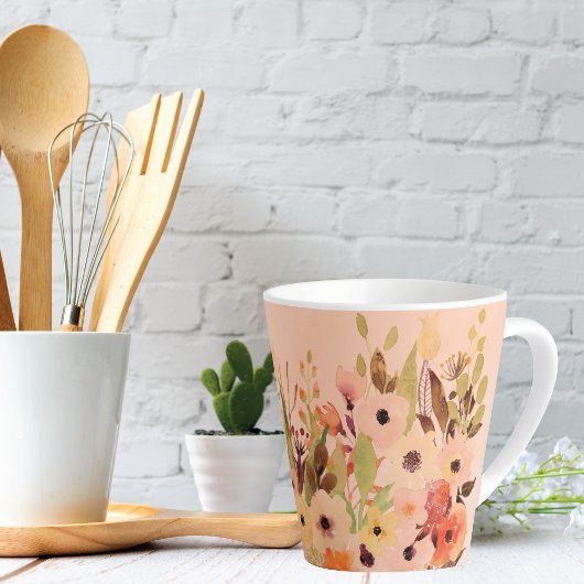 Apricot Watercolor Flower Garden Milchtasse