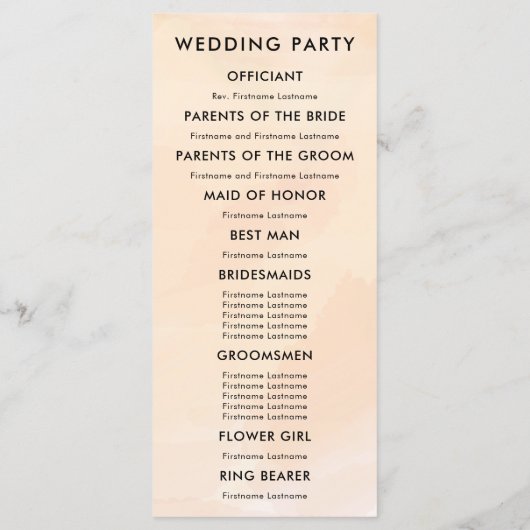 Apricot Watercolor Hochzeitsprogramm für Zeremonie Programm (Rückseite)