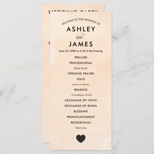 Apricot Watercolor Hochzeitsprogramm für Zeremonie Programm (Vorne/Hinten)