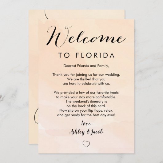 Apricot Wedding Willkommensbrief & Reisekarte Programm (Vorne/Hinten)