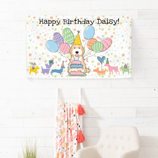 Apricot White Cockapoo Cavapoo Dog Birthday Party Banner (Insitu)
