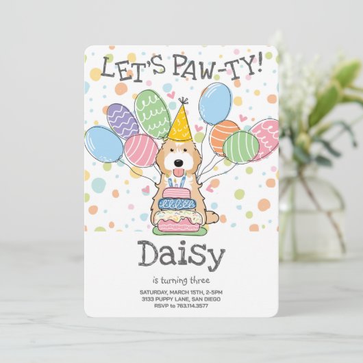 Apricot White Cockapoo Cavapoo Dog Birthday Party Einladung (Stehend Vorderseite)