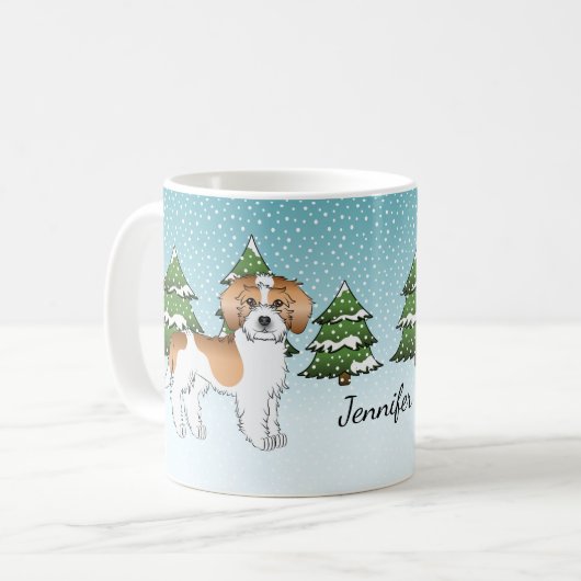 Apricot & White Mini Goldendoodle Winterwald Kaffeetasse (Vorderseite Links)